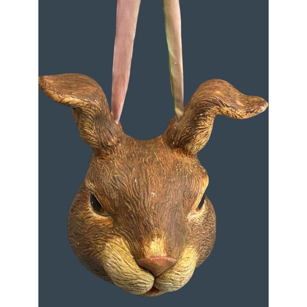 Vintage Bethany Lowe Bunny Rabbit Head Paper Pulp Basket Pink Ribbon Handle 5.5" - Picture 2 of 10